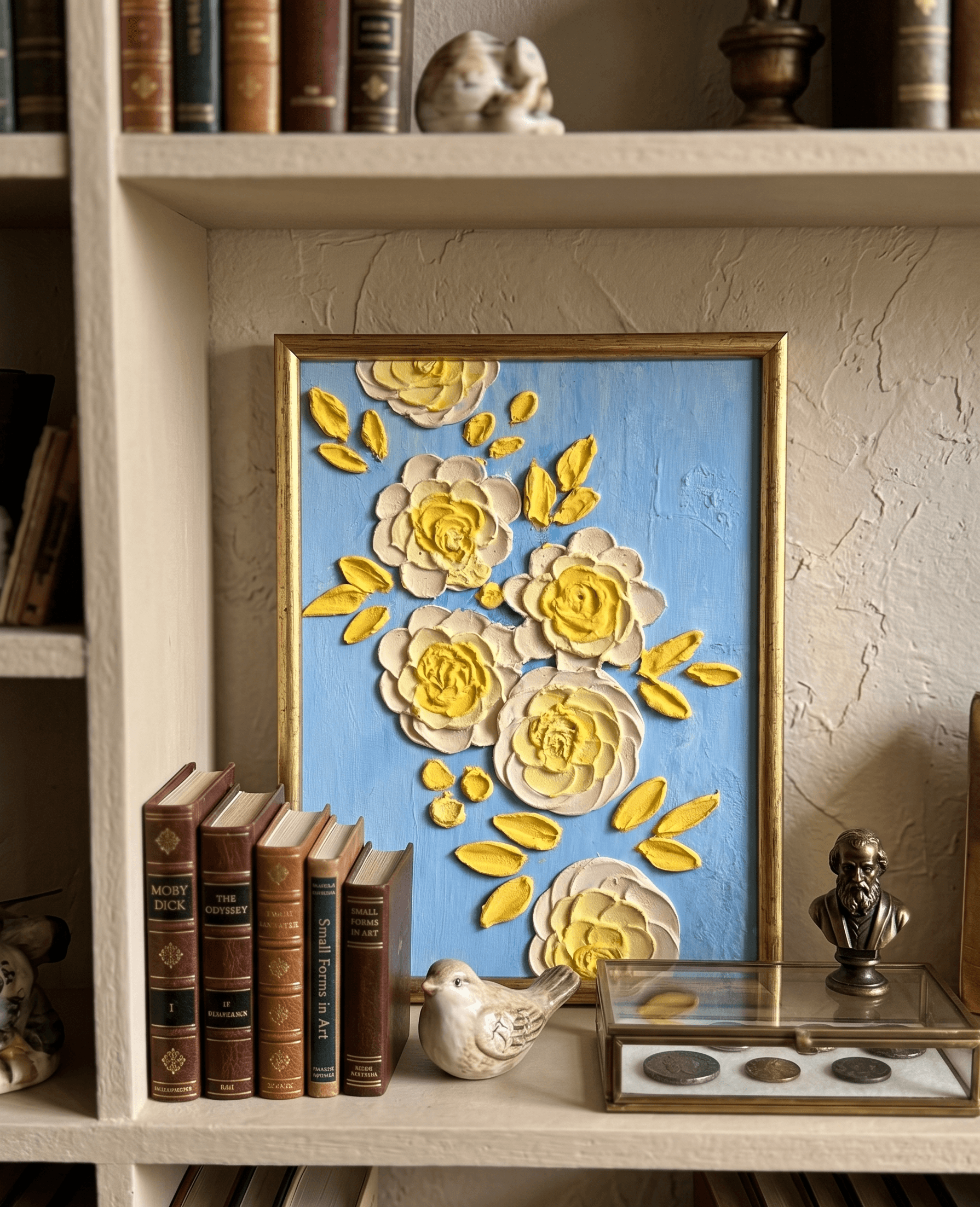 Knife-textured flowers on blue