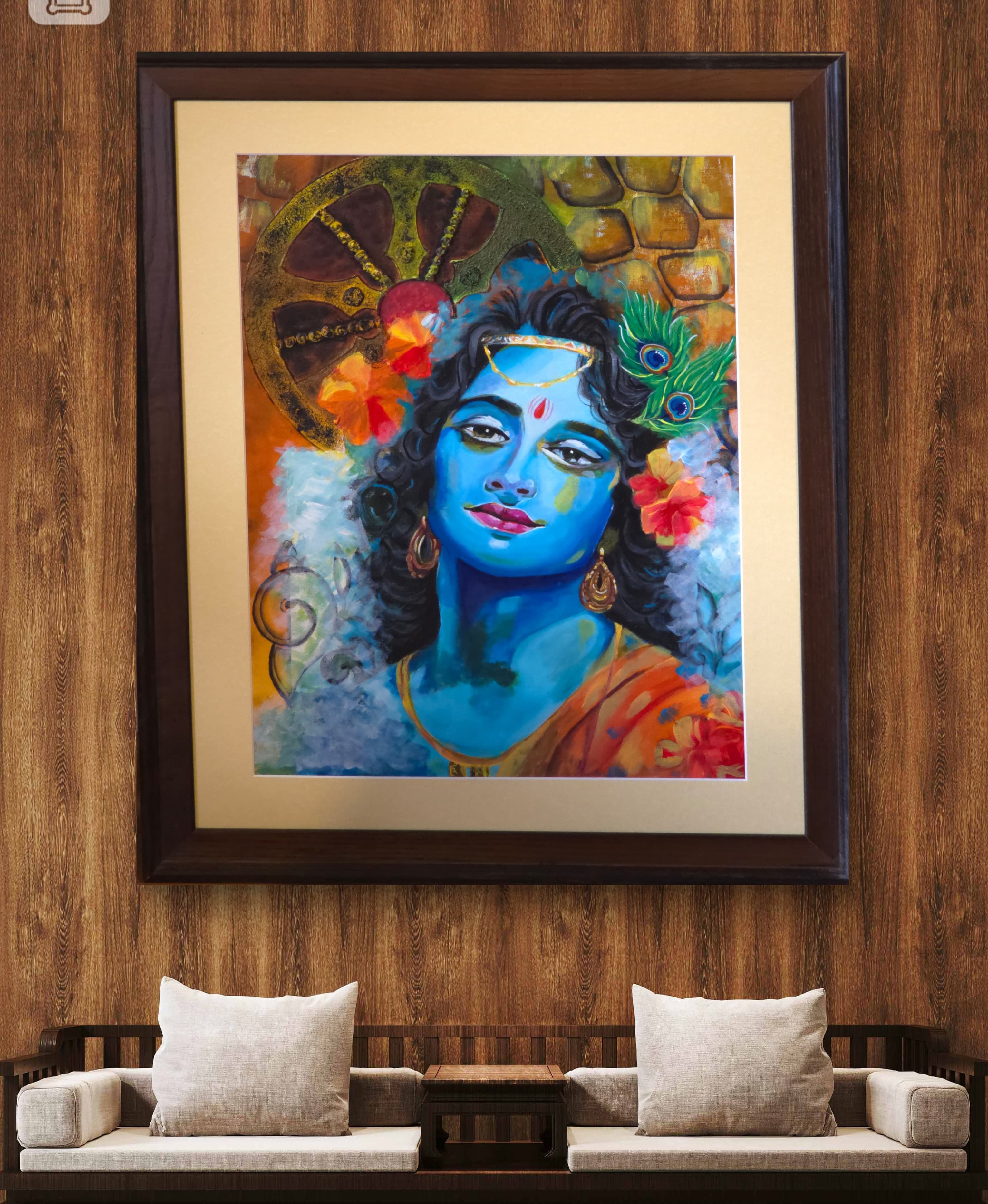 Krishna — knife & piping texture, acrylic