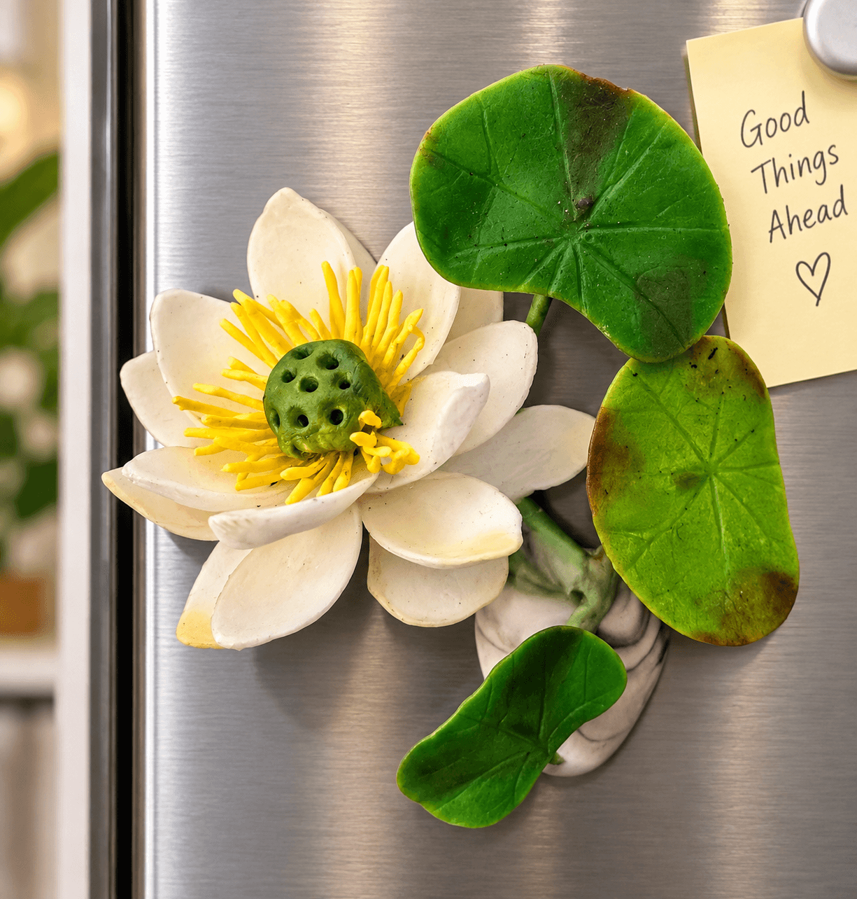 Realistic Flower Fridge Magnet - Lotus White