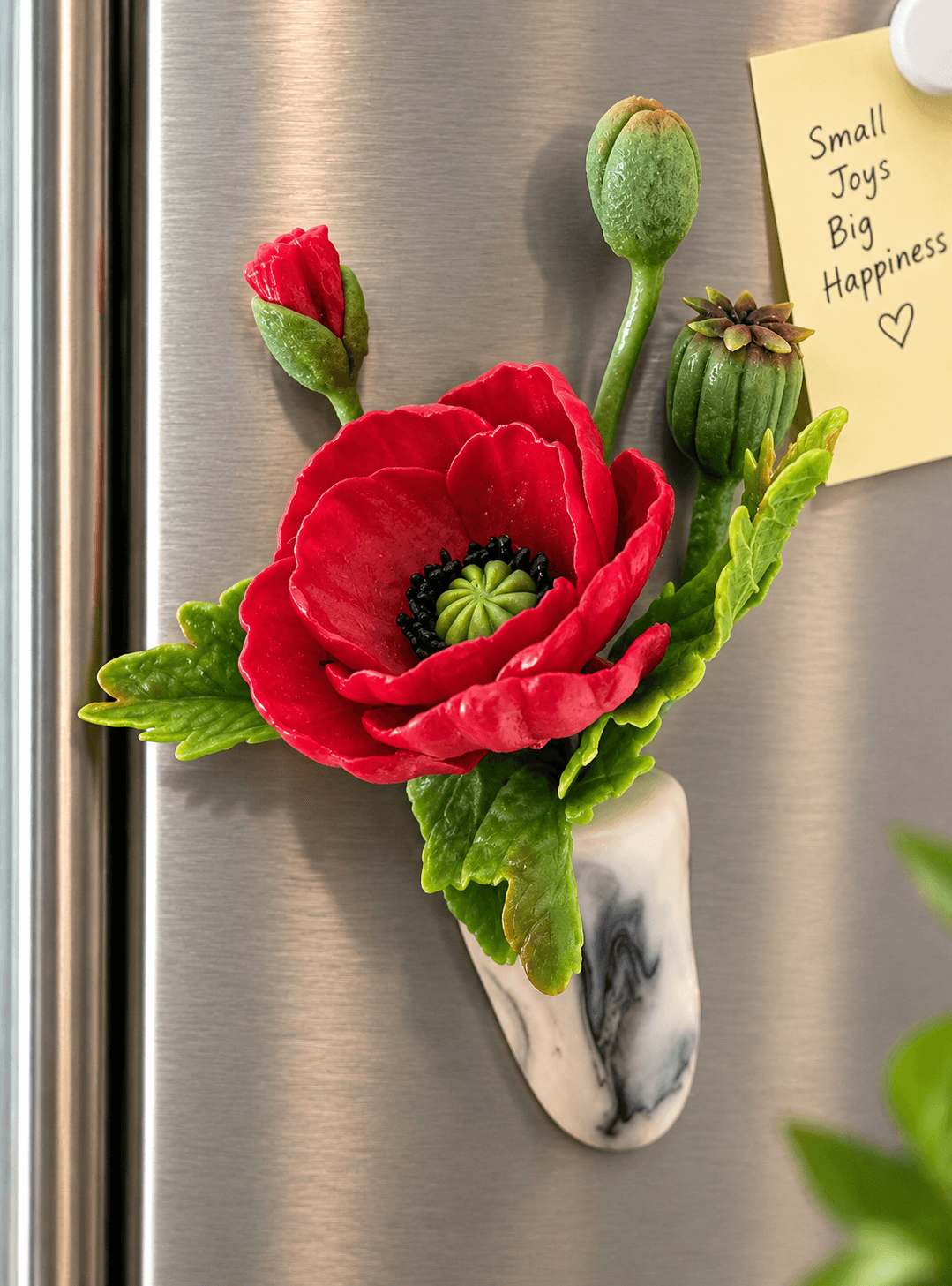 Realistic Flower Fridge Magnet - Poppy Red